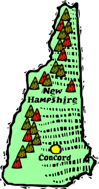 New Hampshire woodcut map showing location of Concord